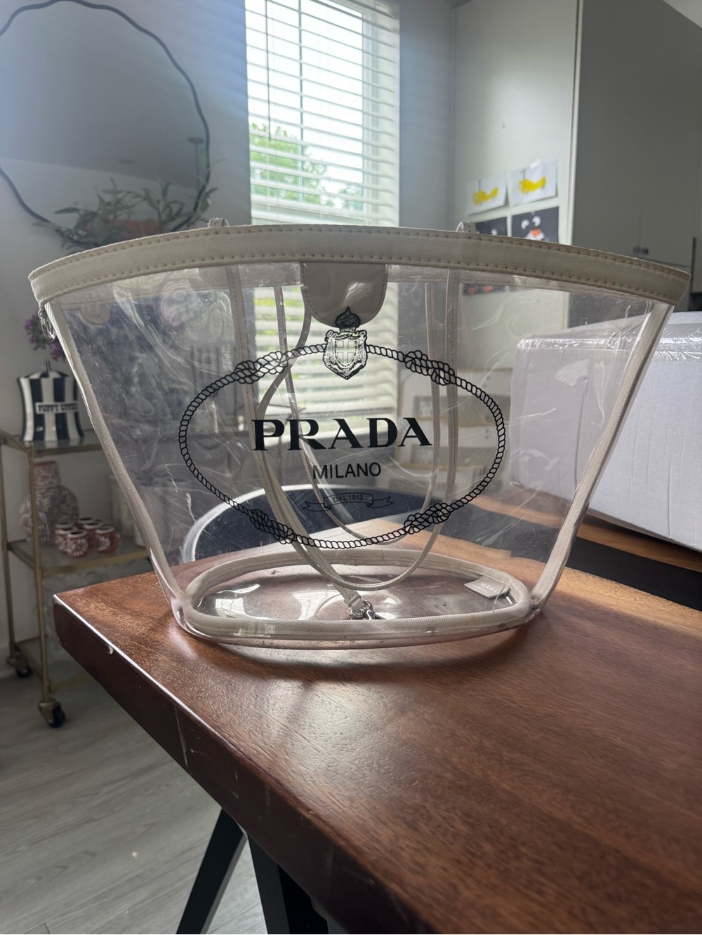 Prada Clear PVC Tote with White Trim and Black Logo